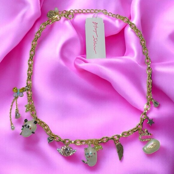 Betsey Johnson Jeweled Critters Charm Necklace & Mini Travel Jewelry Bag - Picture 4 of 8